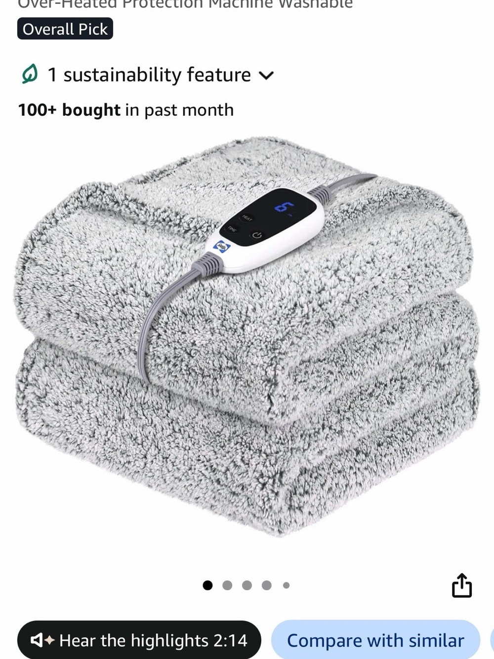 Plush Electric Heated Blanket - Light Gray - Brand New